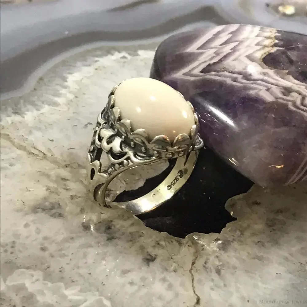 Carolyn Pollack Sterling Silver Oval White Jasper Dome Ring Size 9 For Women - Picture 3 of 10